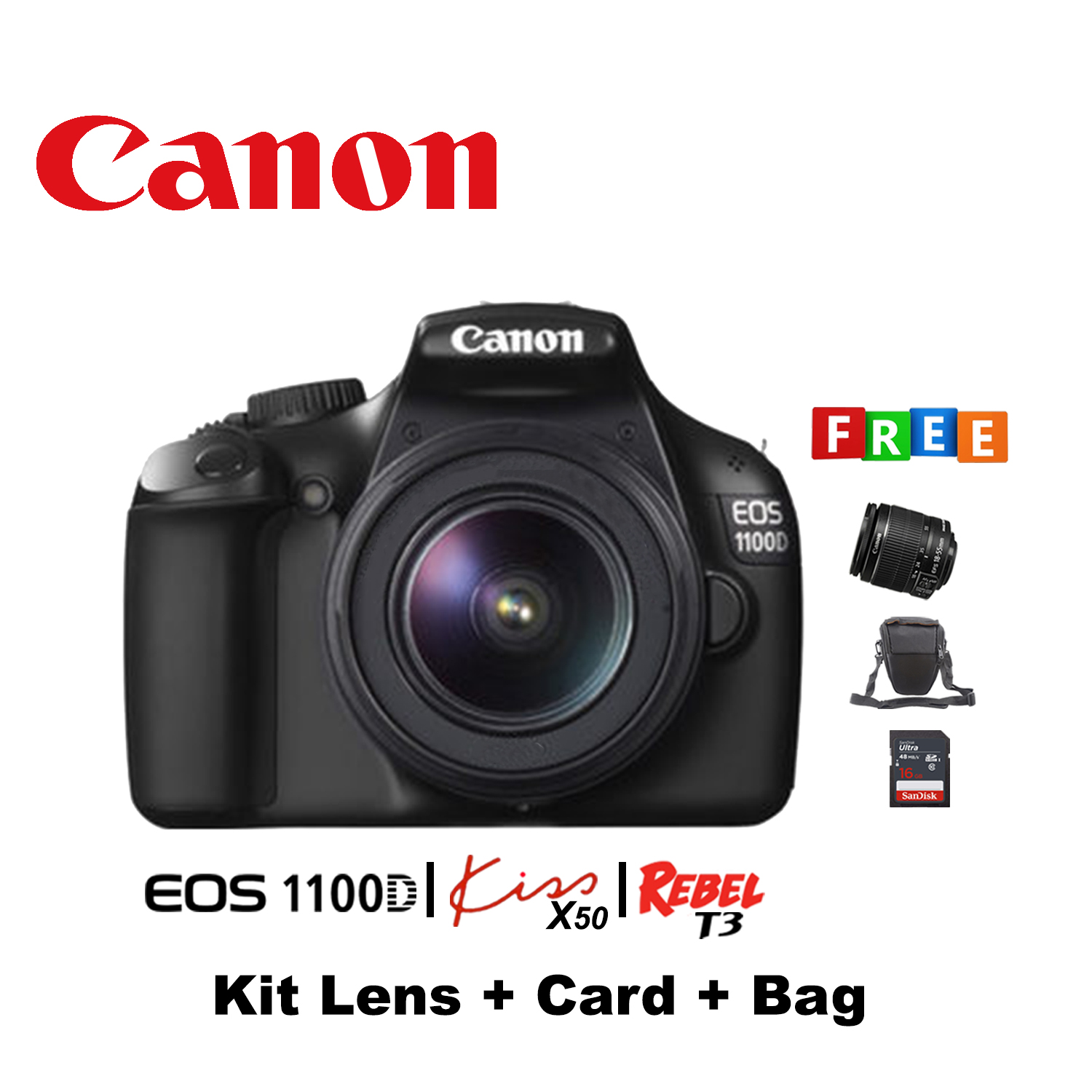 Canon EOS 1100D Kiss X50 Rebel Digital T3 Kit lens Card Bag