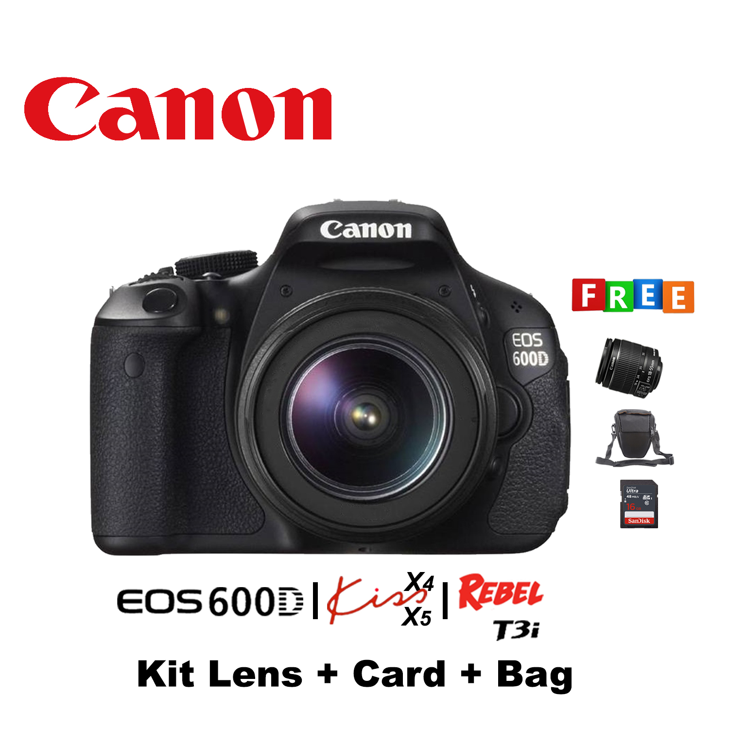 Canon EOS 600D Kiss X5 Rebel T3i Kit lens Card Bag