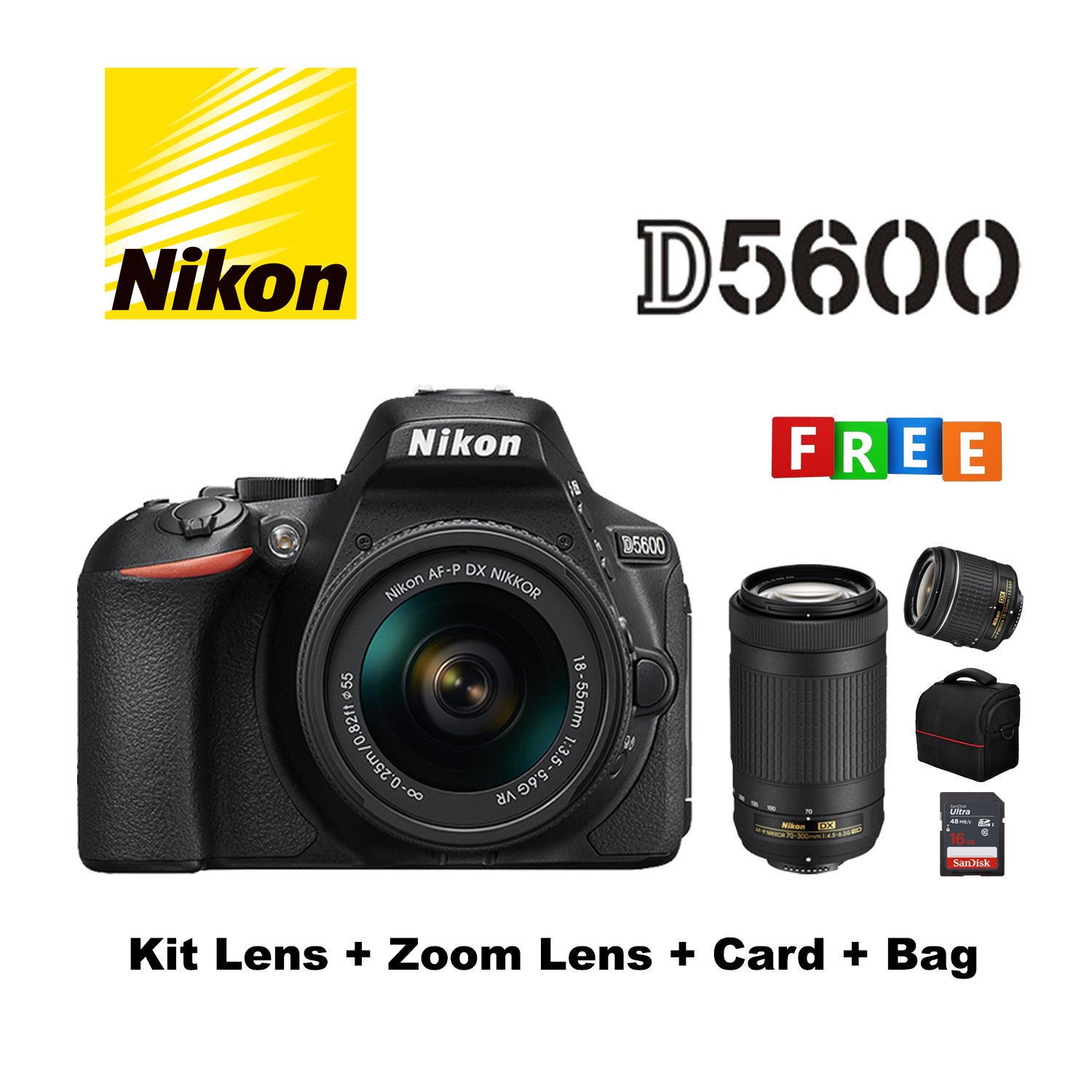 Nikon D5600 Kit Lens + Zoom Lens + Card + Bag - Mega City