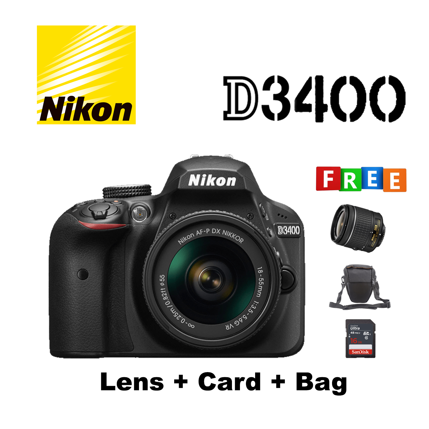 Nikon D3400 Kit lens Card Bag